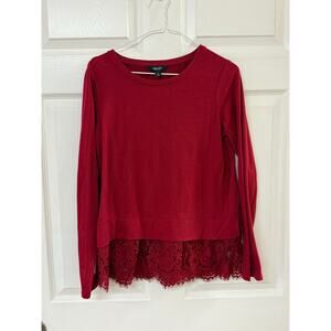 Simply Vera Vera Wang Red Long Sleeve Top with Lace Hem | Size S